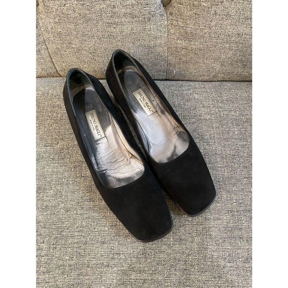 Bruno Magli Black Suede Square-Toe Block Heels Women’s Size 7.5